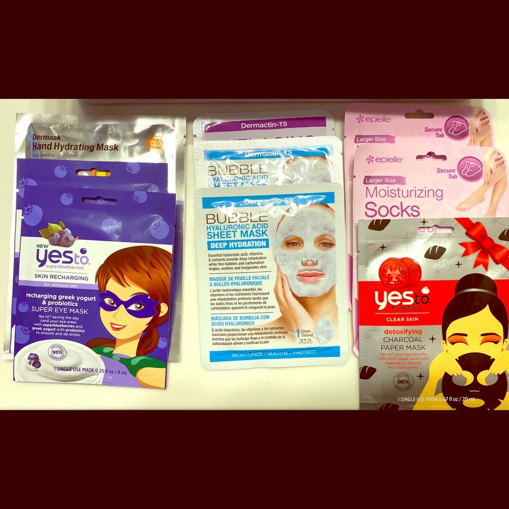 Lot of face, hand and foot masks.